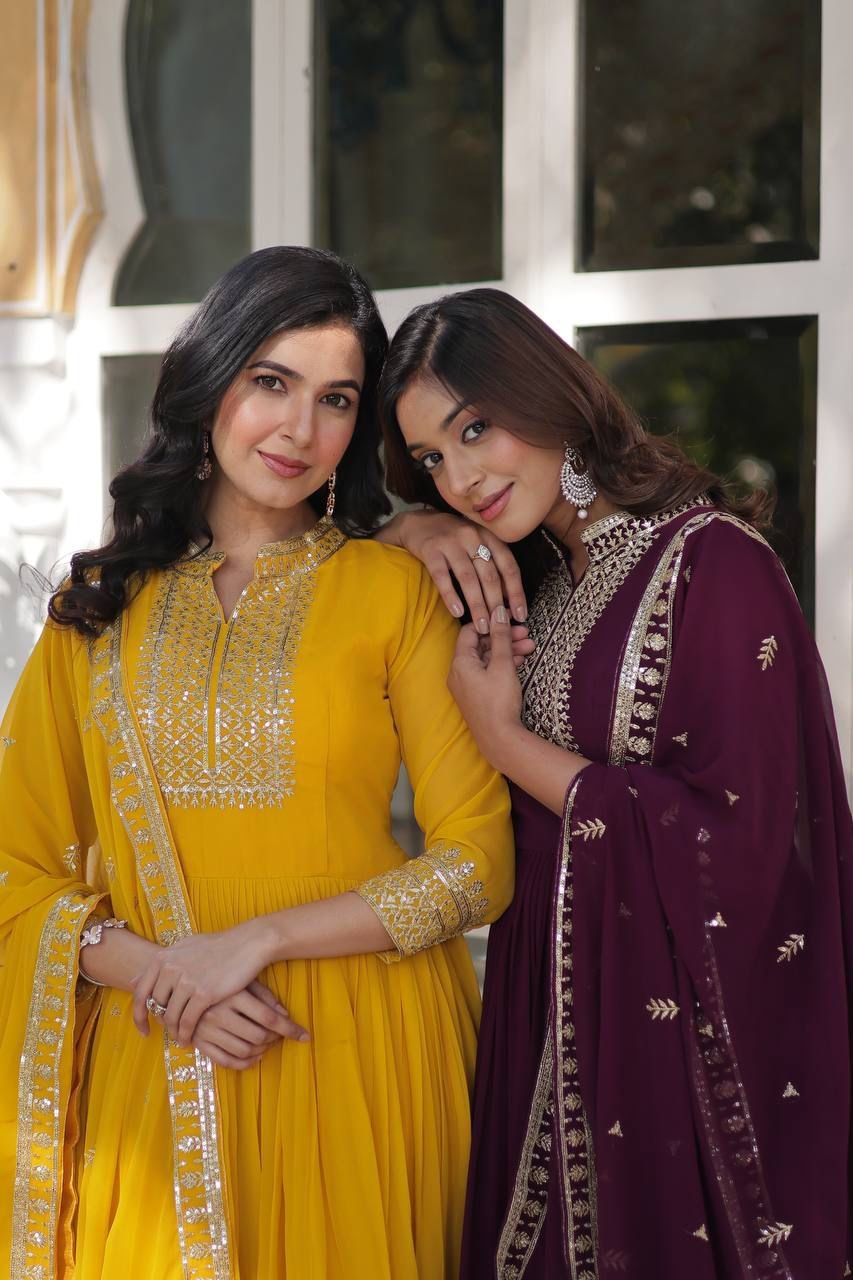 Blooming Georgette With Attractive lace and embroidered work gown with Dupatta